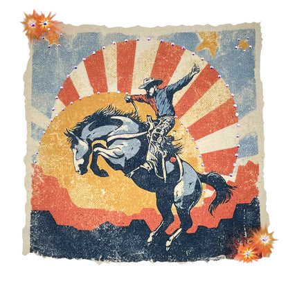 Cowboy Up Sunset T-shirt on Natural with crystals