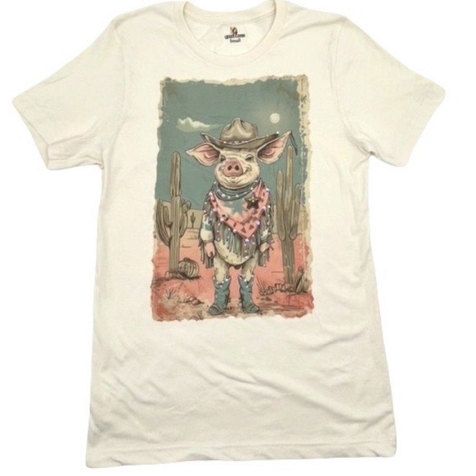 Boss Hog Pig T-shirt on natural with Crystals