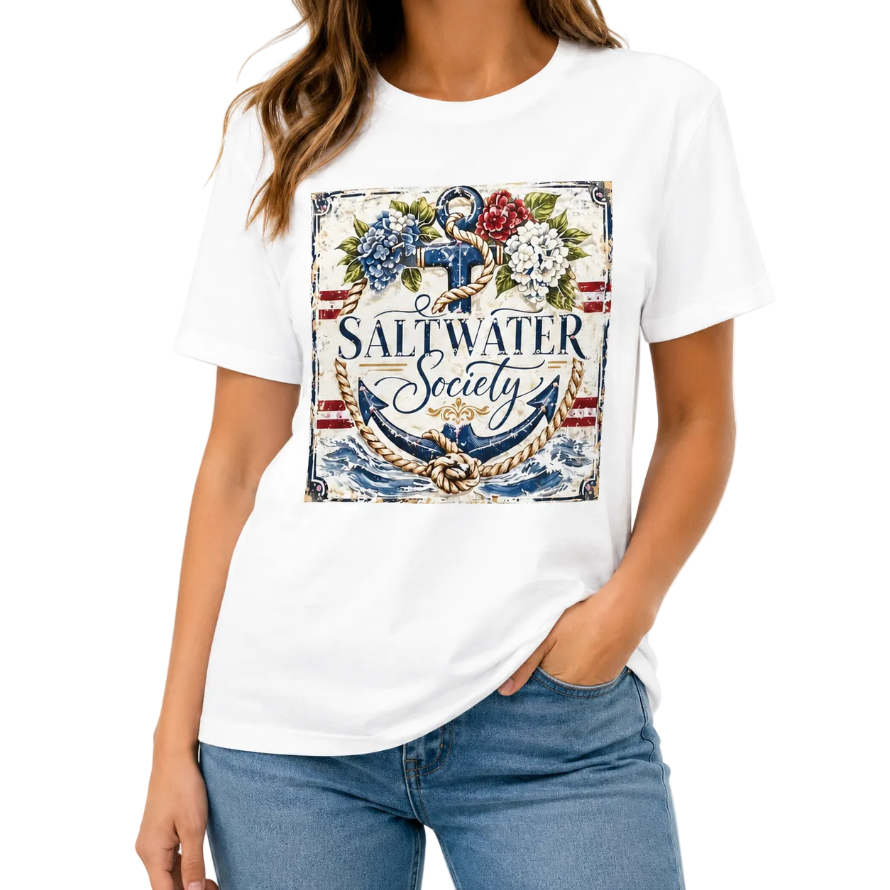 Saltwater Society T-Shirt on White with Crystals