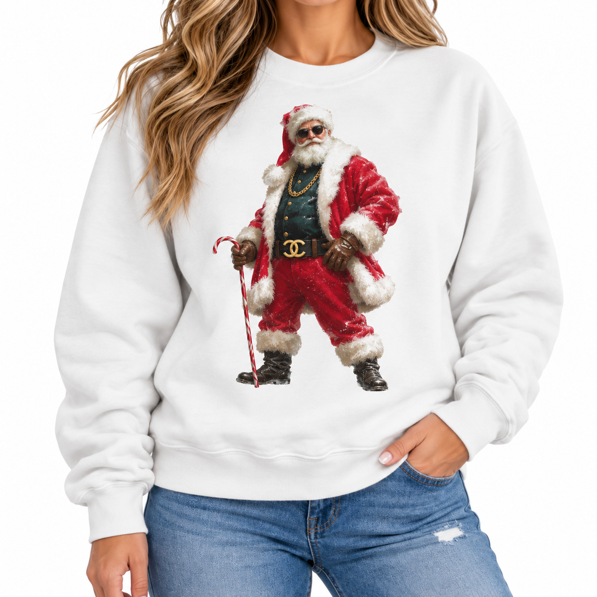 Big Nick Energy Sweatshirt on White with Crystals
