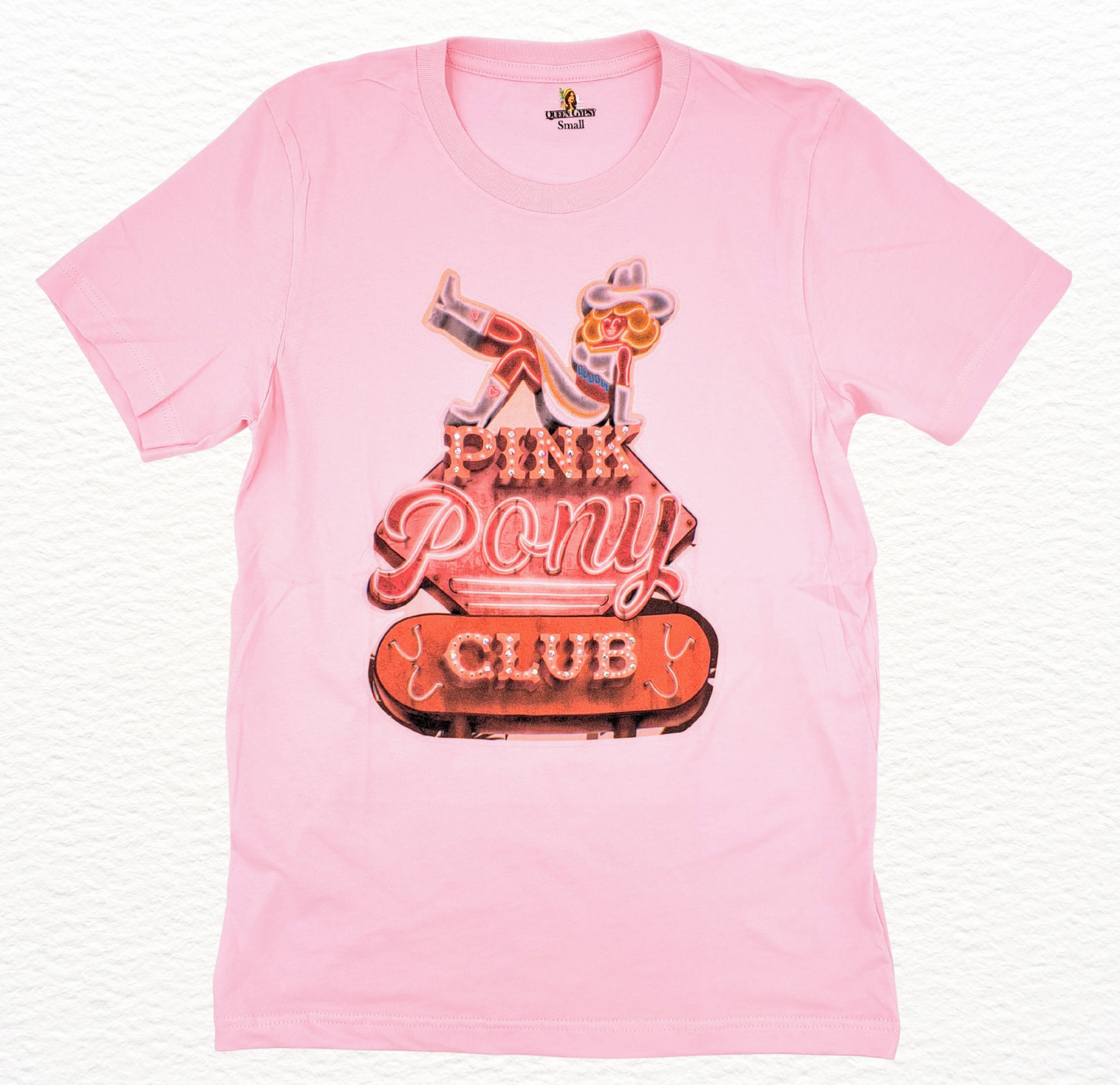 Pink Pony T-Shirt on Pink with Crystals