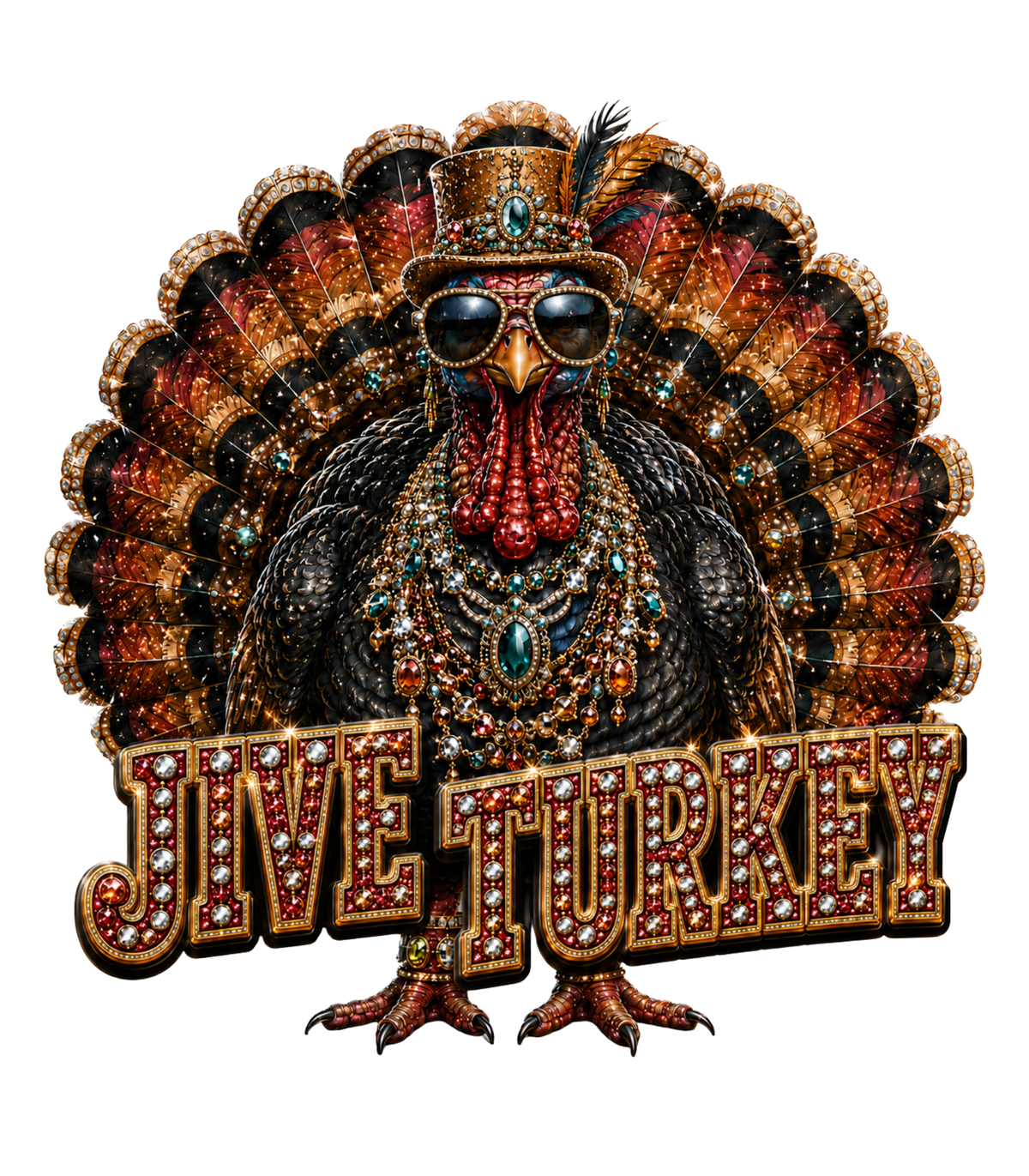 Jive Turkey T-Shirt on Natural with Crystals