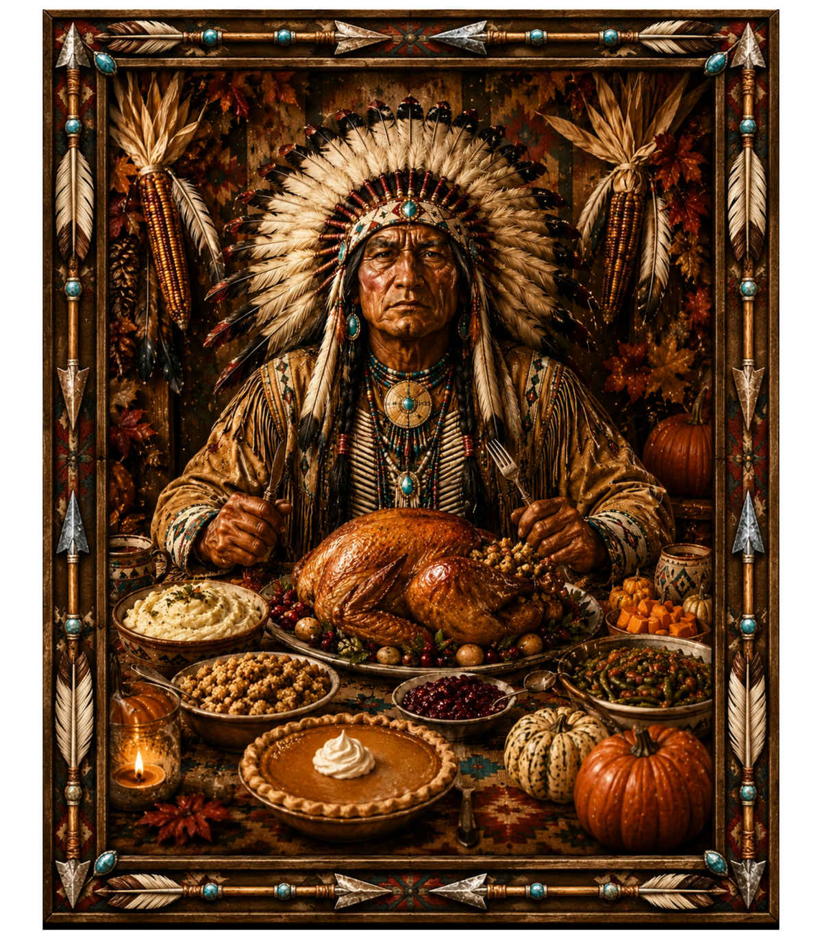 Chief's Feast T-shirt on Natural with Crystals
