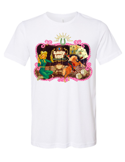 Lady Luck on White T-shirt W/Crystals