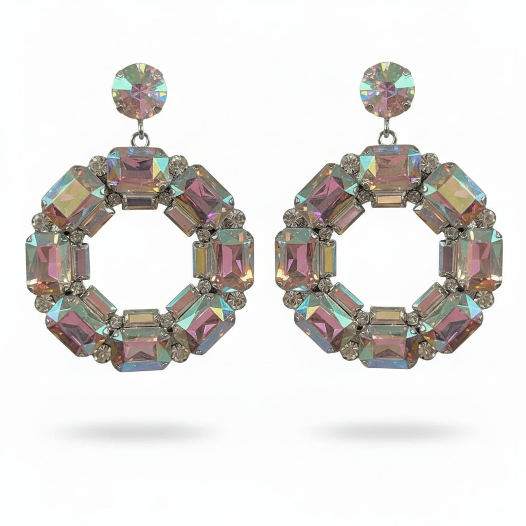 AB Crystal Circle drop stone earrings