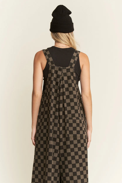 Checkered Wide Leg Overalls