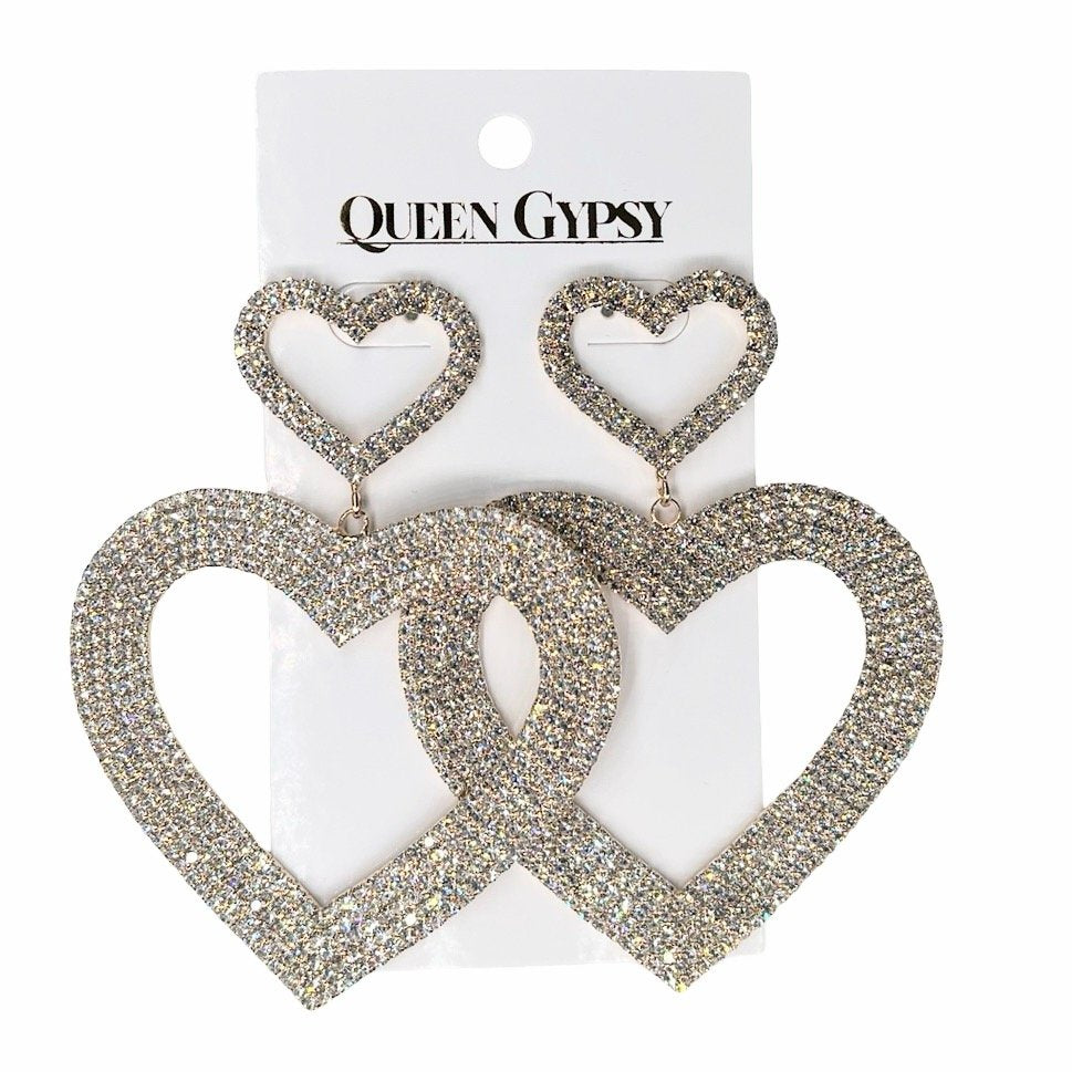 Large open heart pave' earrings