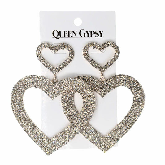 Large open heart pave' earrings