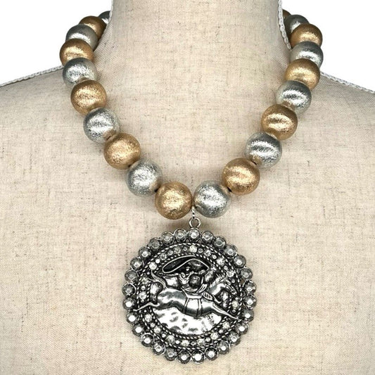 Two tone Bucking Bronco Necklace