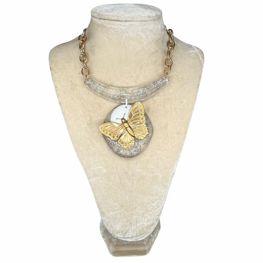 Lucite gold butterfly necklace