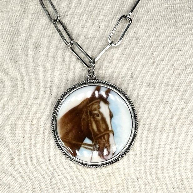 Enamel Horse Badge necklace