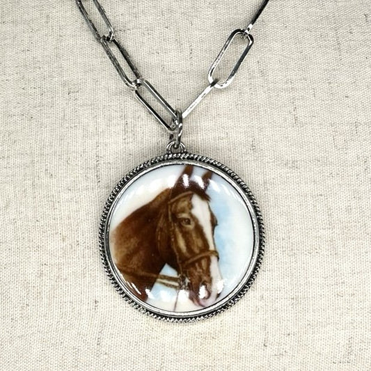 Enamel Horse Badge necklace