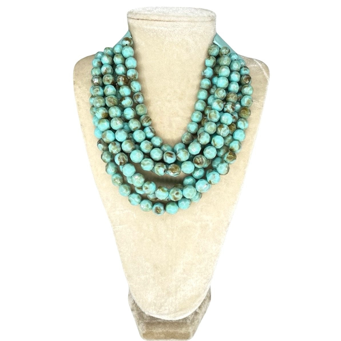 Marble Faceted Acrylic Ball Bead Multi Strand Layered Faux Leather Magnetic necklace 7strand