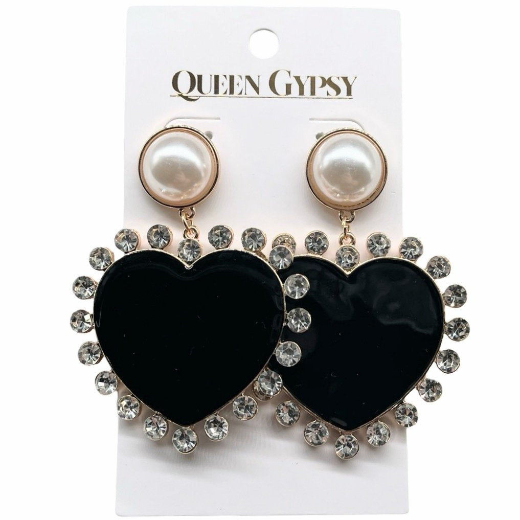 Enamel Pearl Heart Earrings