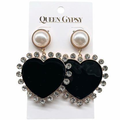 Enamel Pearl Heart Earrings