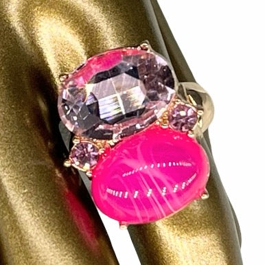 Gold Multi Pink Gem Stretch Ring