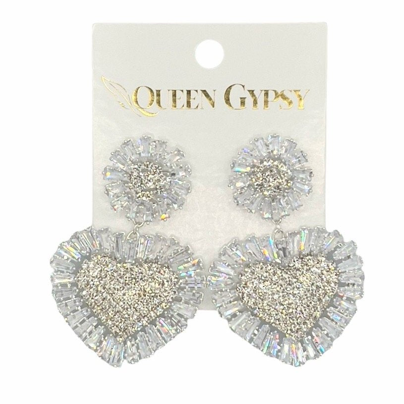 Pave' and Baguette studded heart earrings