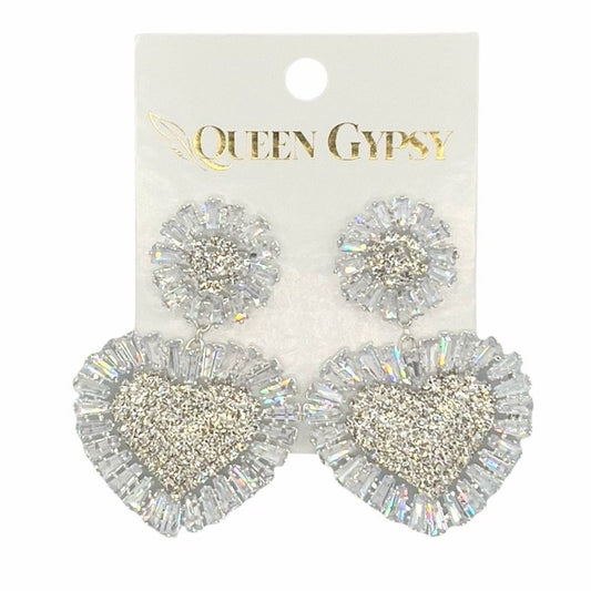 Pave' and Baguette studded heart earrings