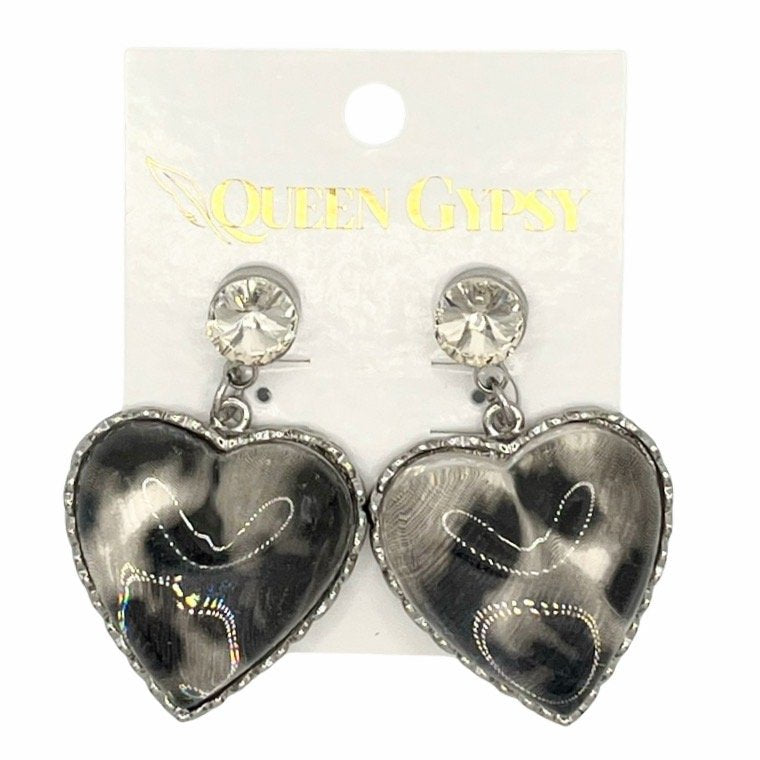 Lucite Leopard bubble heart earrings