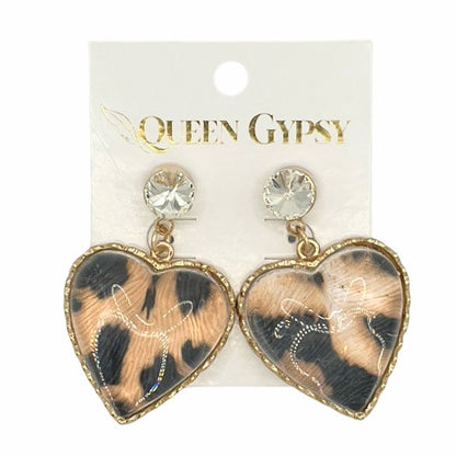 Lucite Leopard bubble heart earrings