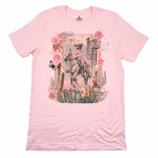 Motel Cowgirl T-Shirt on Pink with crystals