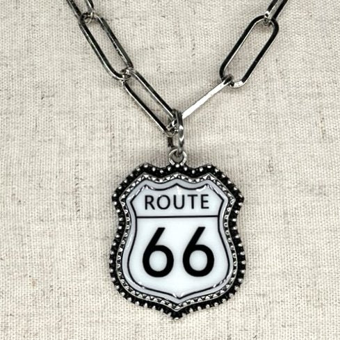 Route 66 sign necklace