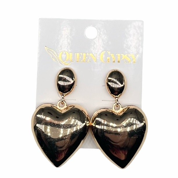 Bubble Heart Dangle gold earrings