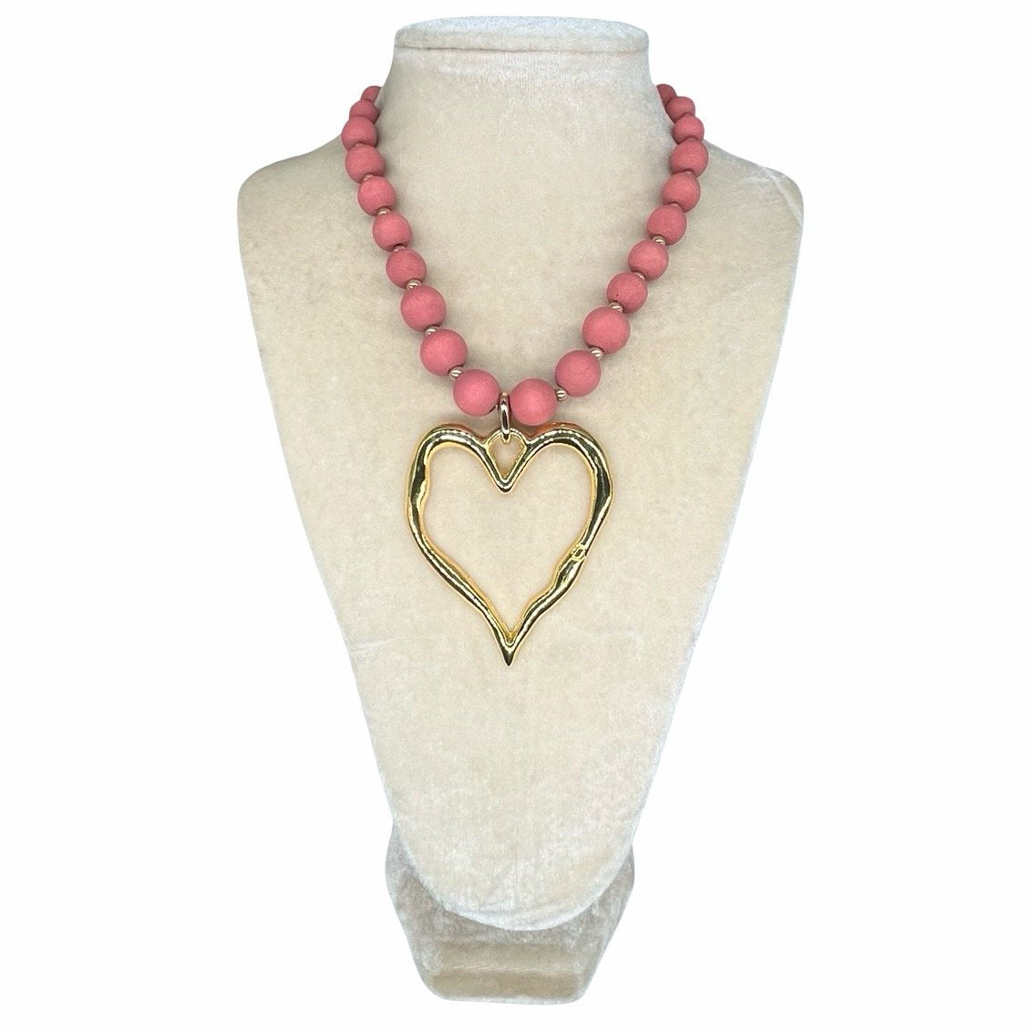 Mauve Beaded Heart Necklace