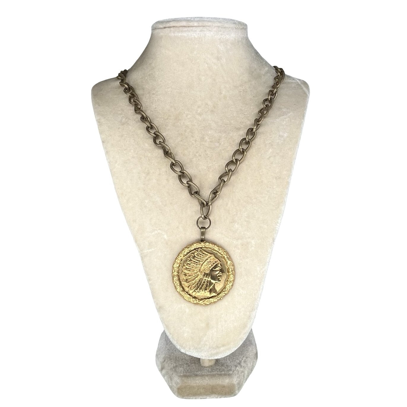 Vintage Indian Chief medallion necklace