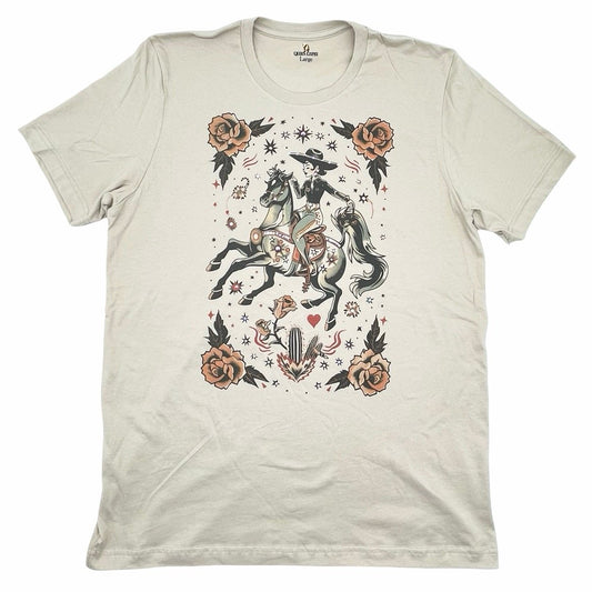 Vaquera Tattoo T-shirt on Natural with Crystals