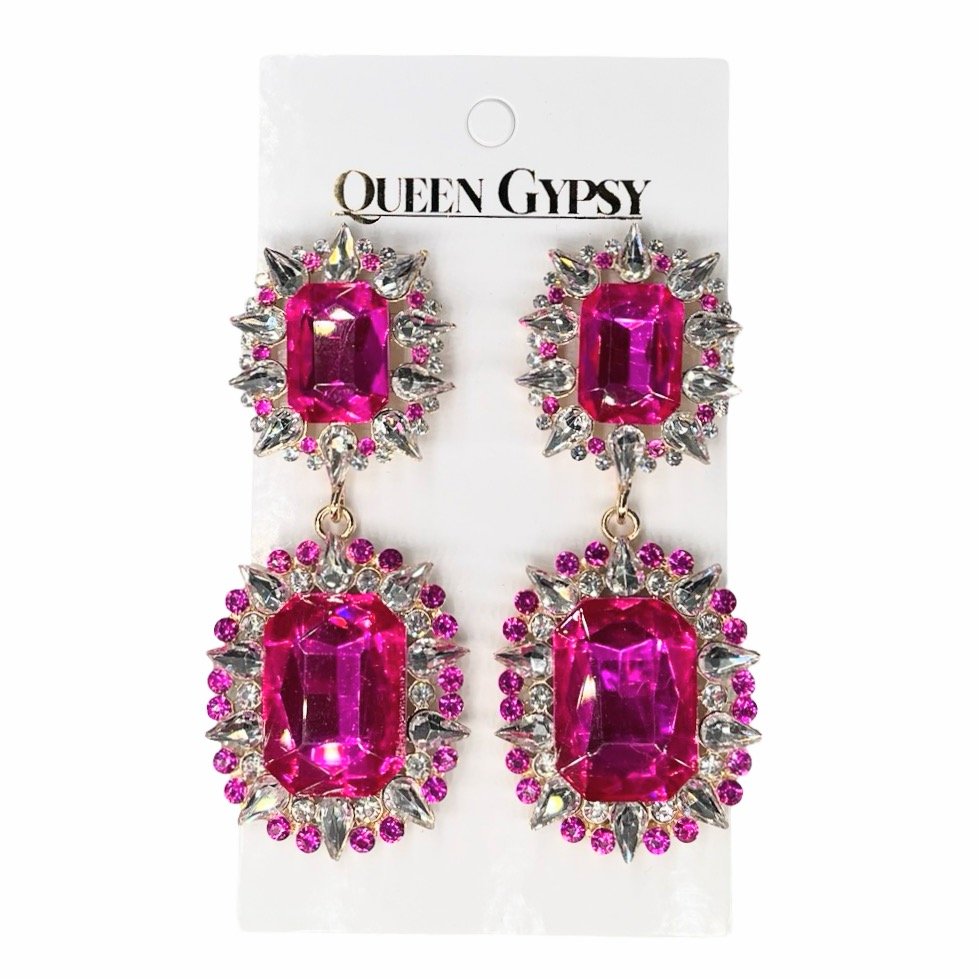Holiday sparkle statement earrings-Fuchsia