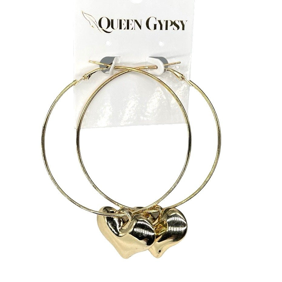Dangle bubble Heart Hoops -gold