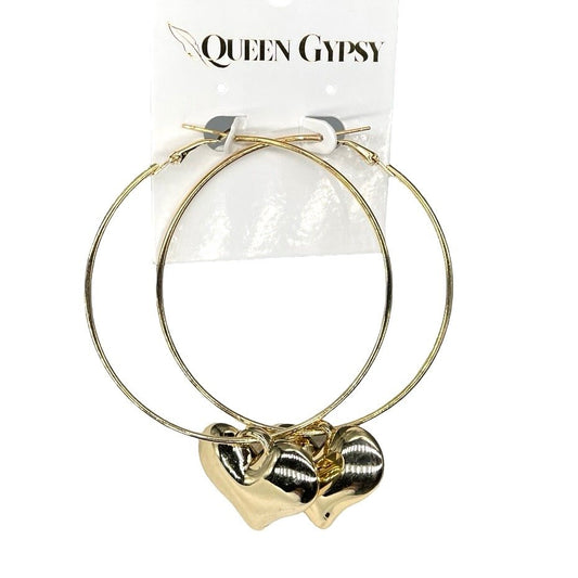 Dangle bubble Heart Hoops -gold