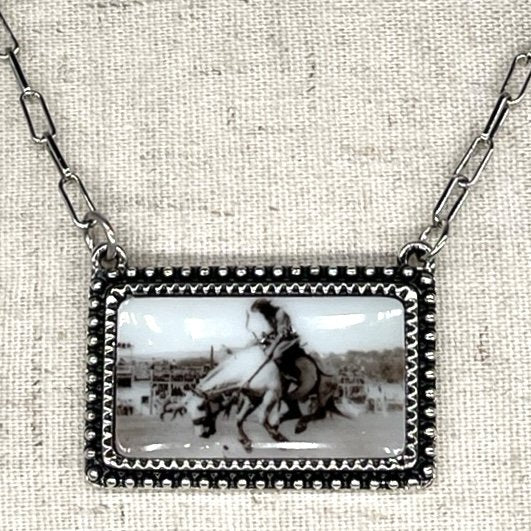 Enamel Bucking Bronc Badge Necklace