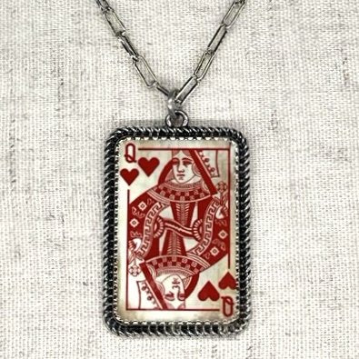 Queen of hearts card necklace