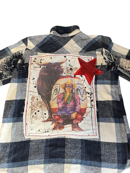Plaid Fringe Shacket-Rodeo Clown