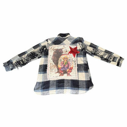 Plaid Fringe Shacket-Rodeo Clown