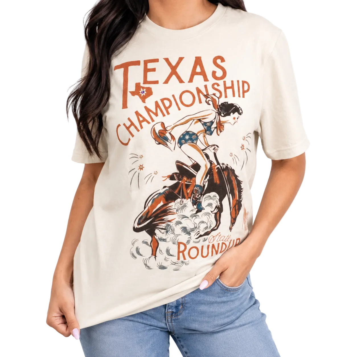 Texas Rodeo Gal T-shirt on Natural with Crystals